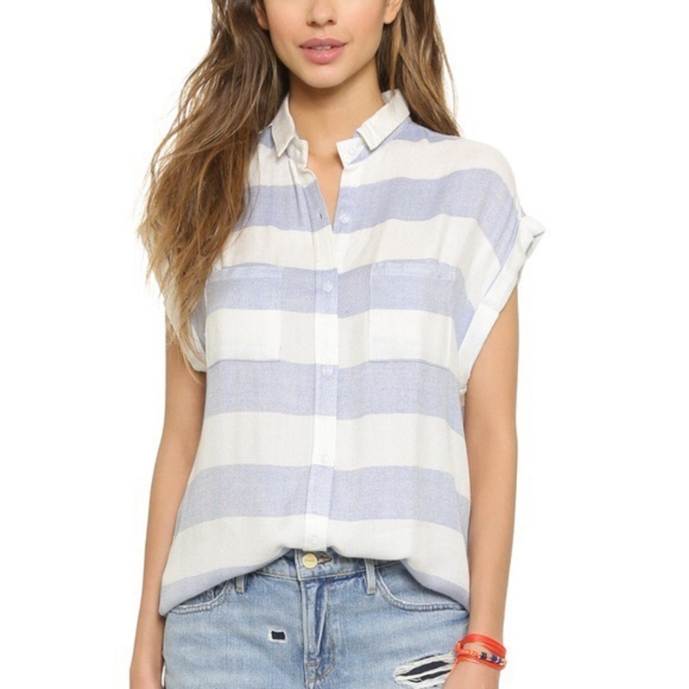 Rails Tops Womens Rails Blue And White Stripe Button Short Sleeve Shirt Size SM
